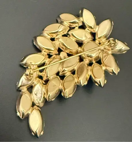 Vintage Unsigned Cobalt Blue & Teal Navette Marquis Rhinestone Leaf Brooch 20g.