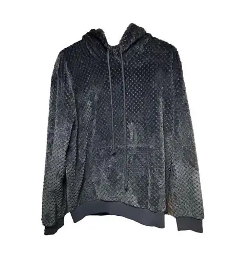 Heathmoor Dark Blue Navy Textured Fuzzy Plush Pullover Hoodie Sweatshirt Size XL