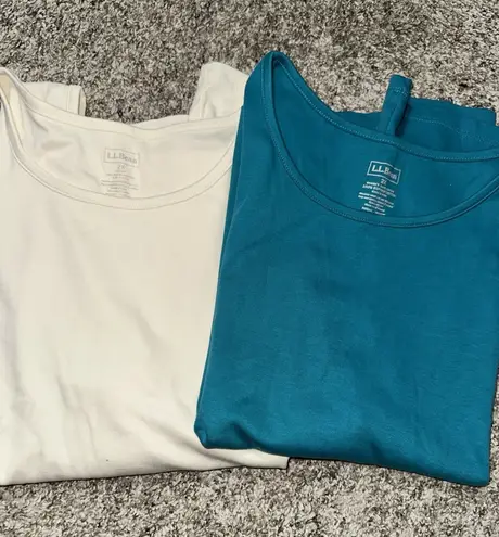 LL Bean Women's Pima Cotton Tee Shell BUNDLE LOT PLUS SIZE 2X Ivory Teal EUC