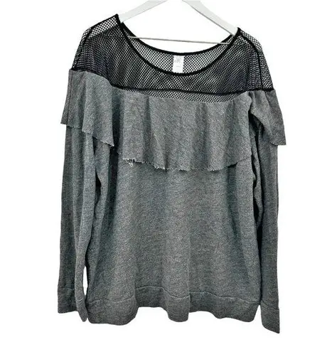 Lane Bryant  Livi Active Mesh Ruffle Sweatshirt Gray Size 26/28