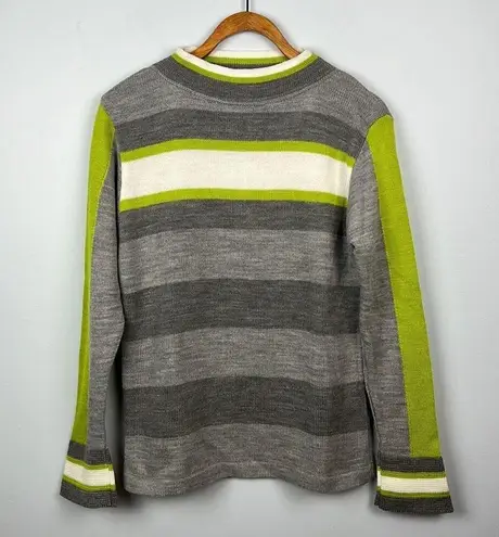 Avorwe wool blend mock neck stripped split wrist sweater Gray