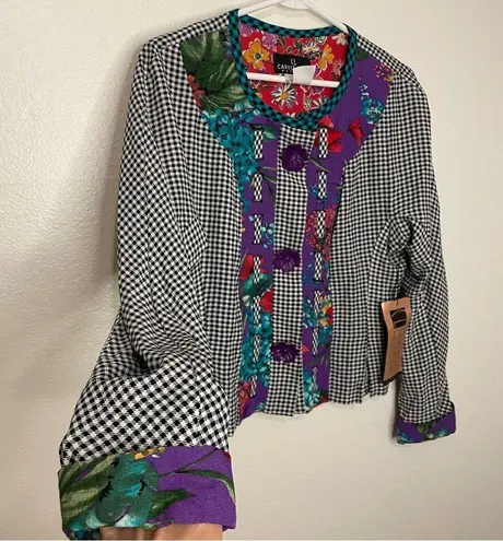 carole little Vintage Petites Jacket NWT Size 8 Flower Button Checkered Floral