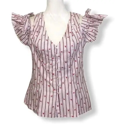 Belle Sky NWOT Red White Floral Poplin Blouse Top