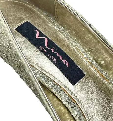 Nina new 𖦹 Sparkly Glittery Peep Toe Kitten Heels 𖦹 Champagne Gold 𖦹 6.5M 𖦹