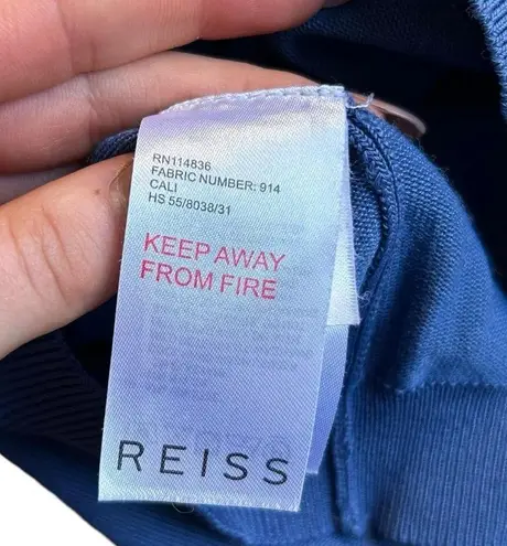 Reiss Blue Cropped Sleeve Knitwear Longsleeve Pleated Front Cali Size S