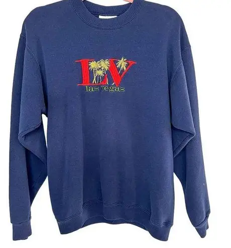 Vintage Las Vegas Sweatshirt Embroidered Sweatshirt Pullover Blue Size M