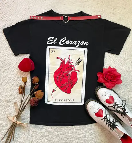 El corazón heart loteria card Mexican bingo graphic tee Black