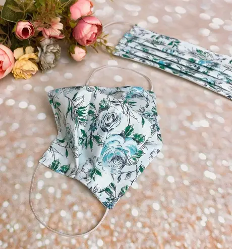 Baby Blue Floral Premium Cotton Face Mask Multiple