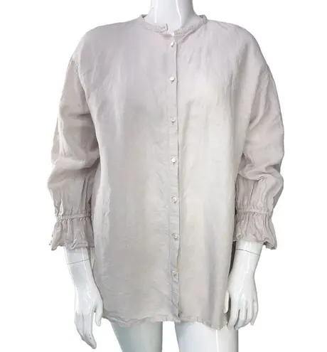 Nest Robe Womens Size OS One Size Blouse Button Up Band Collar Linen Ruched Cuff