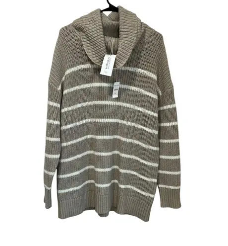 Haven Striped Taupe Knit Sweater XL NWT Cozy Chunky Turtleneck Neutral Winter Tan - Image 1