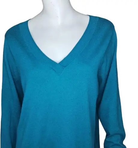 Denim & Co . Crossover V-Neck Long Sleeve Pullover Sweater Spruce BlueGreen Large