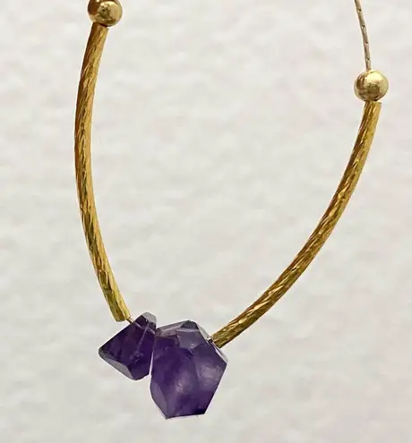 Amethyst Natural Raw Pendant Magnetic Clasp Gold-tone Skinny Chain Necklace