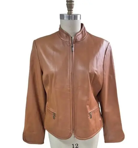 Valerie Stevens Vtg Tobacco Brown Soft Leather Jacket Zip Front Womens Sz XL