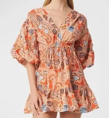 MISA Los Angeles “Sari” Balloon-Sleeve Floral Cotton Mini Dress | L | NWT