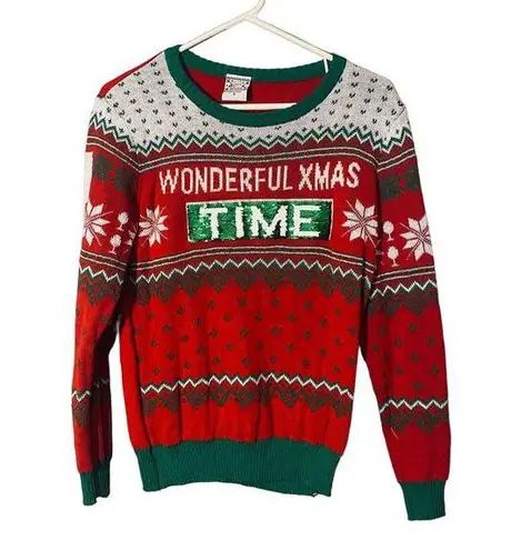 Well Worn Red Multi-Color Bright Holiday Ugly Christmas Knit Sweater Women Sz S