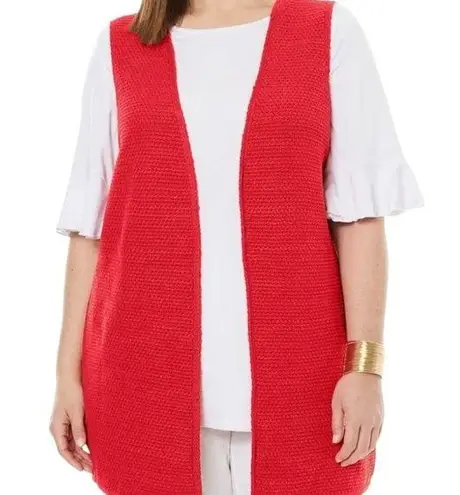Jessica London RED CROCHET KNIT CARDIGAN STYLE VEST SIZE 12