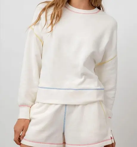 Rails Alice cream rainbow stitch crew sweater