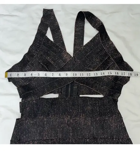 Wow Couture Metallic Sparkly Cut Out Caged Strappy Mini Dress Black Gold Large