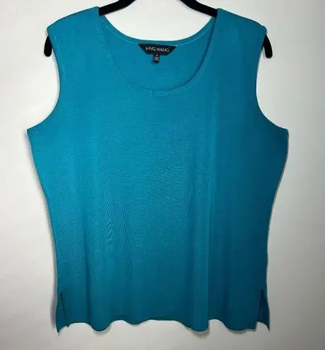 Ming Wang Scoop Neck Sleeveless Knit Top Teal Shell Side Slit Stretch Tank Large