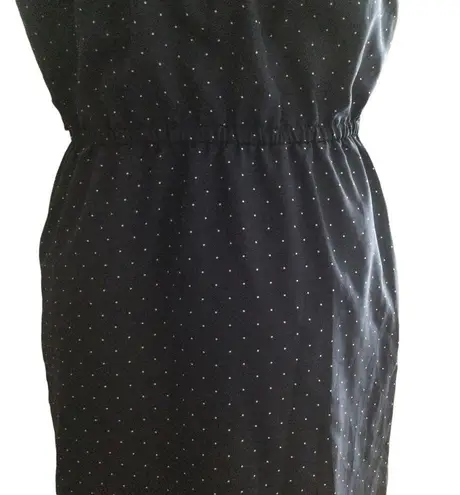 Maison Jules Mandarin Collar Blue & White Micro Polka Dot Shift Dress
