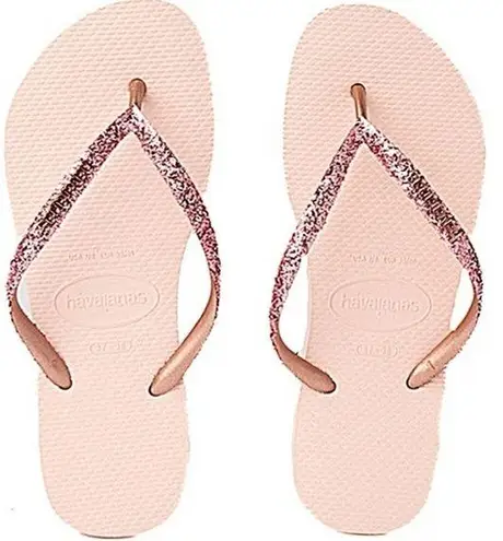 Havaianas Ballet Rose Slim Glitter Flip Flops Women's 11/12 Sandals Beach Summer