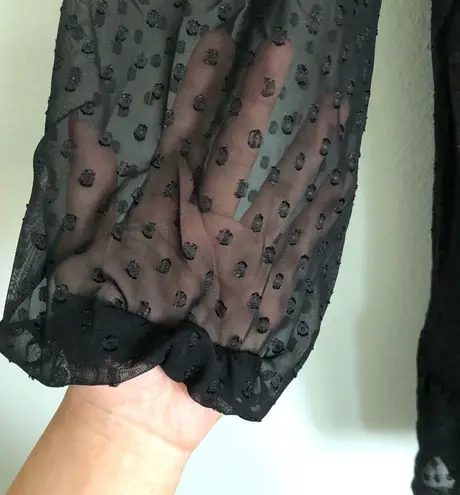 SheIn  Black Swiss Dot Frill Tie Neck Ruffle Hem Maternity Dress. Size Medium