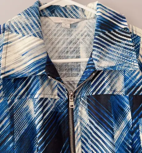 Erin London Women's Blue White Printed Zip-Up Jacket Size Large Petite PL