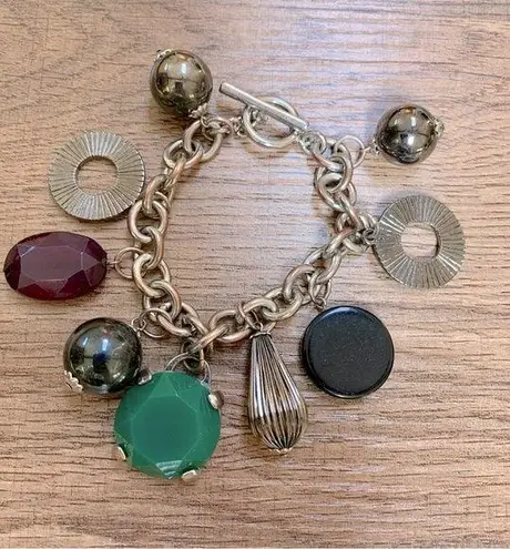 Chunky Vintage Costume Jewelry Silver Plate Lucite Faux Jade Charm NICE