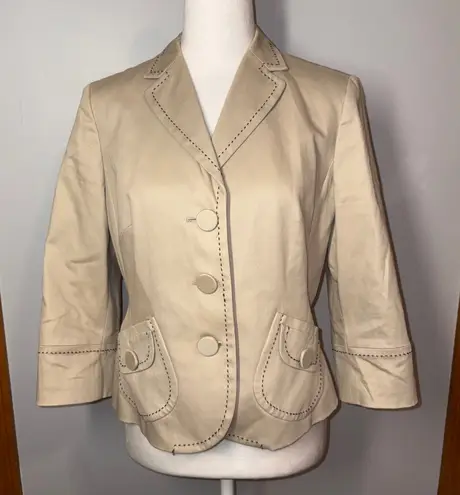 ANN TAYLOR LOFT Petites Beige Blazer Jacket with Contrast Stitching Tan Size 8P