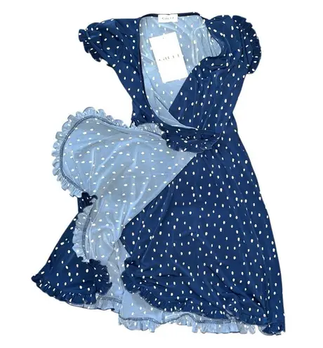NWT Gilli Blue and White Ruffled Wrap Mini Dress Sample Size S