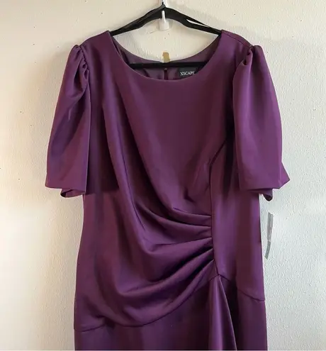 XScape Dress Plum (Purple) Short 3/4 Sleeve Scuba Dress w/ Side Ruche Sz 22W NWT