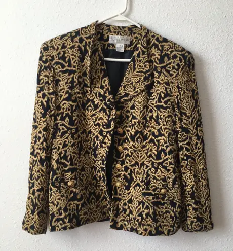 Jones Wear Black blazer with yellow gold pattern  10 / M