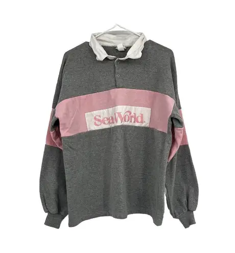 Womens VTG Caribe SeaWorld L White Pink Gray Pullover Sweatshirt Sweater Retro Size L