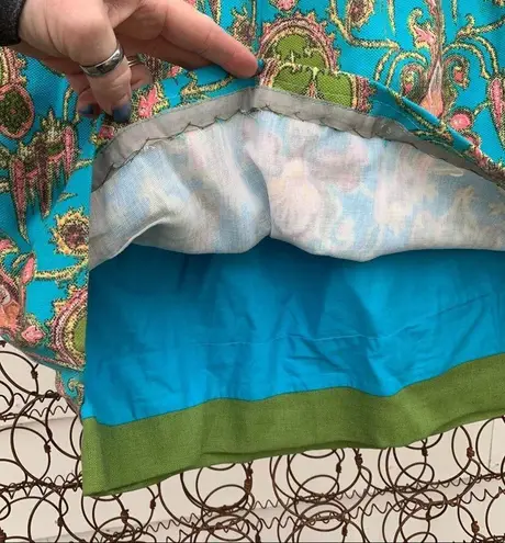 Vintage 60s batik handmade mini skirt turquoise Green Size XXS