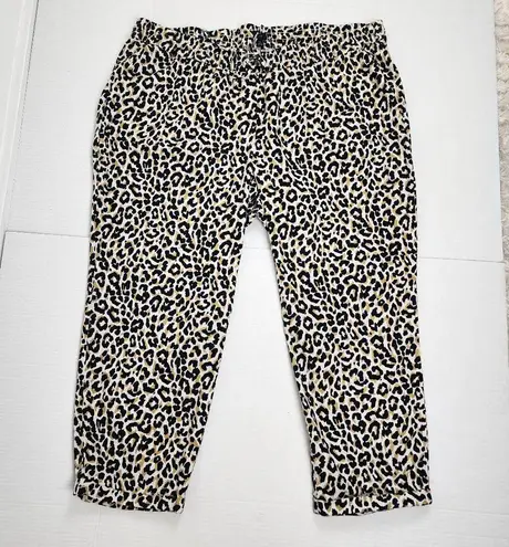 J.Crew Leopard Linen Cotton Drawstring Pants Ankle Pull On Pockets Size 22 Black