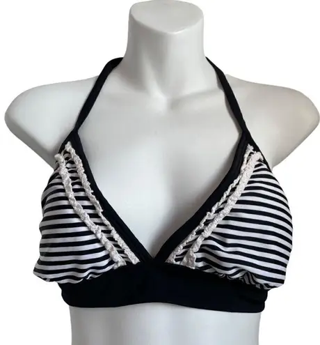 Catalina Lace Striped Bikini Top Black White Large