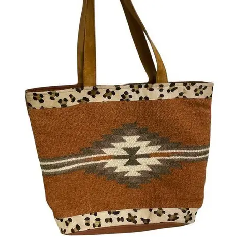 Panache Aztec Tote Bag Purse Wool Large Multicolor Rust Handwoven 19.5in x 16in Orange