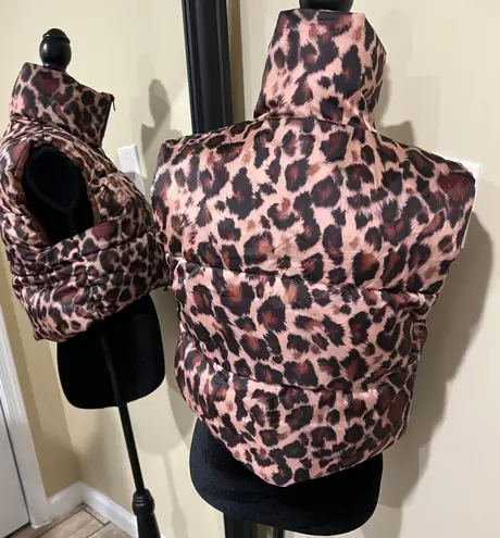 Animal Print Bomber Vest Leopard Crop Vest Jacket Cover Up Fall Coat Trench Multi Size XS