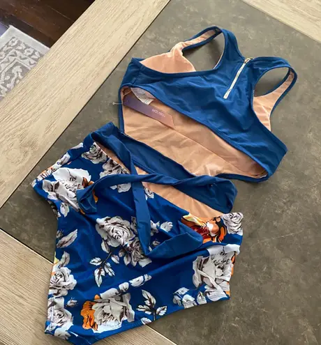 MOLYBELL Swimsuits for Women High Waisted Bathing Suit Monokini Floral Print Cutout Racerback Zip Up Multi Size M