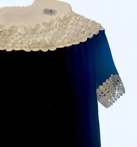 INC International Concepts Black Top with White Crochet Lace S