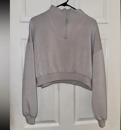 Forever 21  Grey Scuba Quarter Zip Cropped Sweatshirt