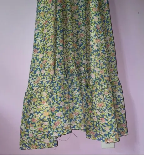 Camela of California S Maxi Dress 70s Ball Gown Blue Ditsy Floral Ruffle Boho
