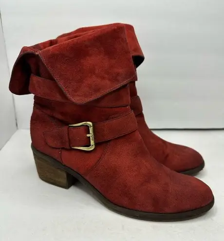 Donald Pliner Donald J Pliner Womens size 7.5 Suede Danee Western Moto Boots Red Fold Down