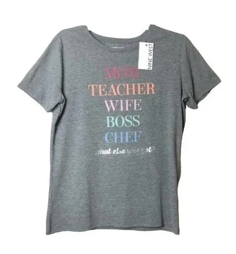 Nine West  Womens Short Sleeve Crewneck Teacher Inspiration Gray Graphic Tee Sz M