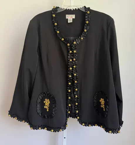Victor Costa Occasion Jacket Embellished Ruffle Trim Party Plus Size 3X Black