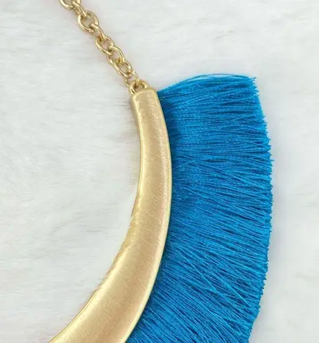 Anna & Ava  Fringe Bar Statement Necklace NWT Turquoise Blue Matte Gold