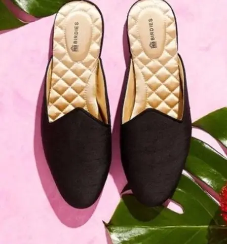 Birdies The Raven Mule in Satin Slubbed Shantung Black