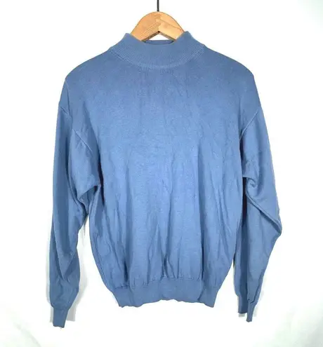 Carroll Reed Womens Blue Mock Neck Cotton Knit Sweater Pullover Sz L Size L