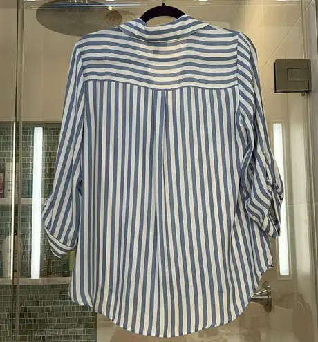 Iz Byer Striped blue and white blouse button-down ¾ sleeves