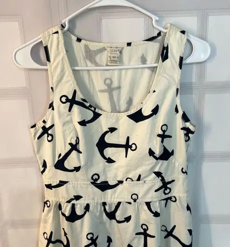 J.Crew  White Navy Anchor Print Lined Sleeveless Ruffle A-Line Dress Size 00